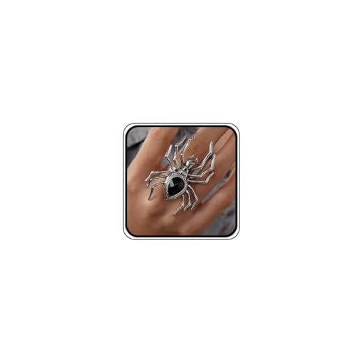YERTTER Punk Grunge Silver Black Spider Ring Halloween Speacial Statement Ring Oversized Exaggrated Ring Costume Party Gift for Teens