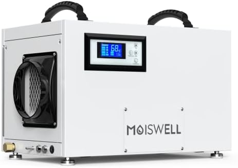 Moiswell 145 Pints Commercial Dehumidifier with Pump, Crawlspace Dehumidifiers with Drain Hose for Compact Tight Basements Large Spaces, 5-Year Warranty