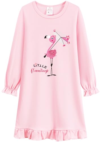 Tkria Girls Nightgowns Toddler Nightdress Soft Cotton Sleepwear 2-10 Years Kids Long Sleeve Nightie Pajamas Ruffle Pink Dress