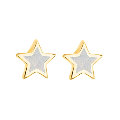 925 Sterling Silver Opal Star Stud Earrings 14K Gold Plated, Nickel Free Hypoallergenic for Sensitive Skin, Hawaii Jewelry for Women, Gift Box Included