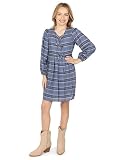 Speechless Girls' Long Sleeve Babydoll Chiffon Plaid Dress, Teal/Pink Plaid, 14