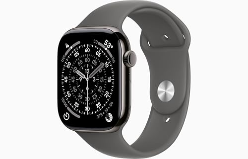 Image of Apple Watch Series 11 [GPS + Cellular, 46mm] Slate Titanium Case with Stone Gray Sport Band, M /L (Renewed)