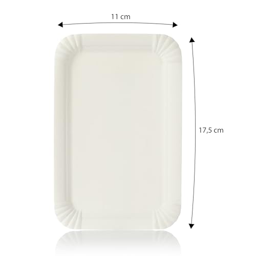 Vaily Pappteller 11 x 17,5 cm Eckig 150er Pack für Kuchen und Brötchen - Einwegteller, Einweggeschirr, Kuchenteller für Grillfeste, Partys und Geburtstag, Weiß