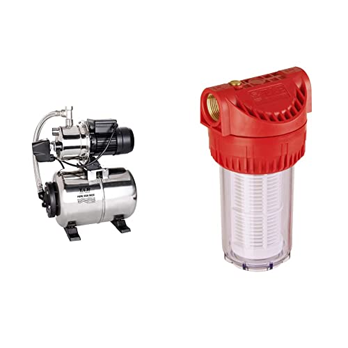 T.I.P. Hauswasserwerk Edelstahl HWW 4500 INOX 31140 & Vorfilter für Garten Pumpen und Hauswasserwerke 17,8 cm (7 Zoll) (Wasserdurchfluss bis 7.000 l/h, inklusive waschbarer Filterpatrone) 31058