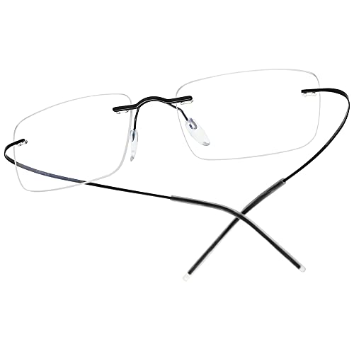 FONEX Titanium Glasses Frame,Rimless Frameless Optical Eyewear Eyeglasses for Men and Women F85634 (F85707 Black)