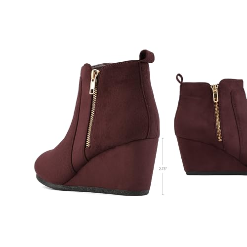 DREAM PAIRS DREAM PAIRS Women's Suede Low Wedges Ankle Boots,Size 7,Burgundy/Suede,DOUBLE