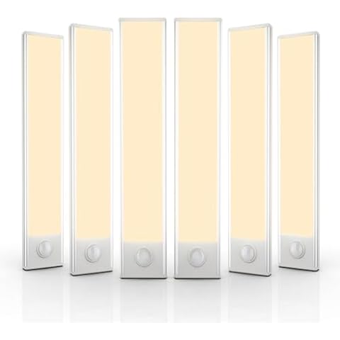 6 Pack Under Cabinet Lights Wireless, 32 LED Motion Sensor Light Indoor Rechargeable Magnetic Closet Lights Battery Operated, Under Counter Lights for Kitchen, Wardrobe, Stairs, Warm Light Cover