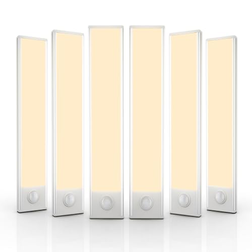 Image of 6 Pack Under Cabinet Lighting, 32 LED Motion Sensor Light Indoor Rechargeable Magnetic Closet Lights Battery Operated, Under Counter Lights for Kitchen, Wardrobe, Hallway, Stairs Warm White Light