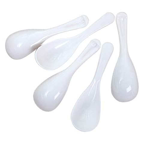 5 Stück chinesische Suppe Löffel, weiße Heavy Duty Kunststoff Löffel Frozen Joghurt Eis Löffel Cover