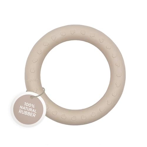 HEVEA Kawan Teething Ring for Babies - 100% Natural Rubber Soothing Teether Toy BPA-Free & Vegan Easy-Grip for Soothing Gums (Sand)