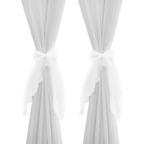 Hggzeg 2 Pcs Bowknot Curtain Tiebacks Sweet Lace Curtain Holdbacks Buckles for Home Decorative (White) Cover
