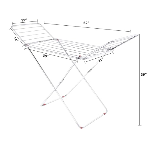 Image of Stainless Steel Clothes Drying Rack, Metal Laundry Rack, Foldable, Space-Saving, Free-Standing Airer, with Height-Adjustable Gullwings, Indoor Outdoor Use (Cross)