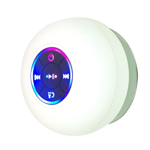 Puleuroy Enceinte de Douche Bluetooth Portable et Étanche avec Ventouse et Lumières LED, Caisson de Basses Stéréo Surround 3D