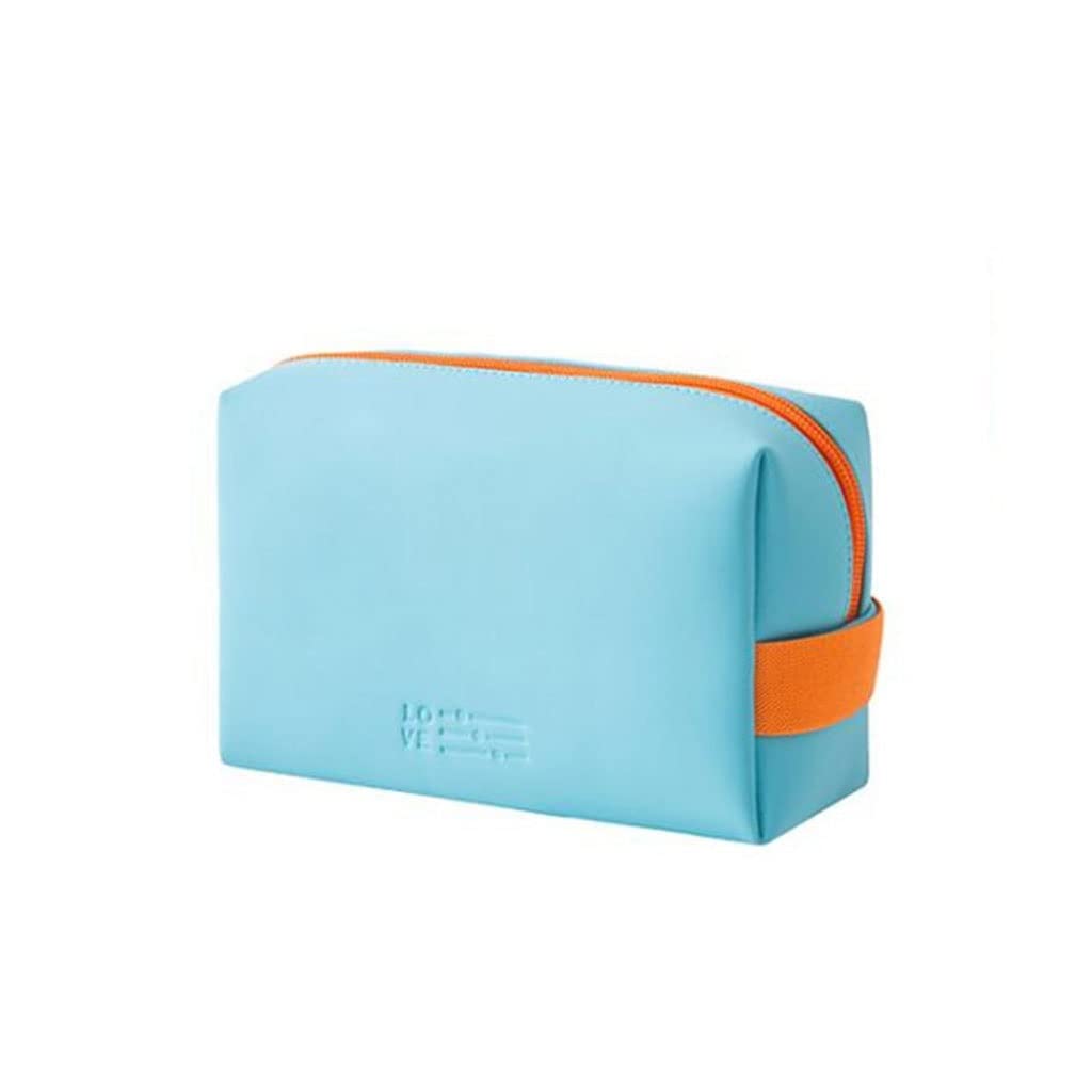 Leather Cosmetic Bag Women Mini Makeup Bag Portable Waterproof Toiletry Bag Girl Tote Make Up Bag Beauty Cases(Light Blue)