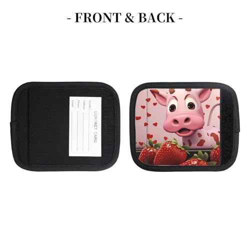 2 Pcs Luggage Handle Wraps, Pink Cow with Strawberries Print Grip Handle Cover/Travel Bag Identifier for Suitcase Accessories4