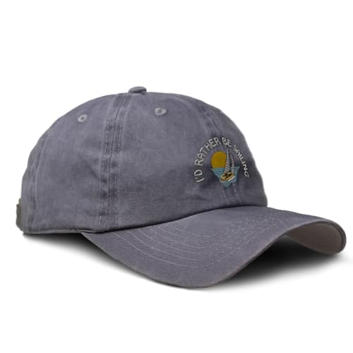 Speedy Pros - Vintage Washed Hat I'd Rather Be Sailing Captain Embroidery Cotton Dad Hats for Men & Women Buckle Closure Grey - -16%