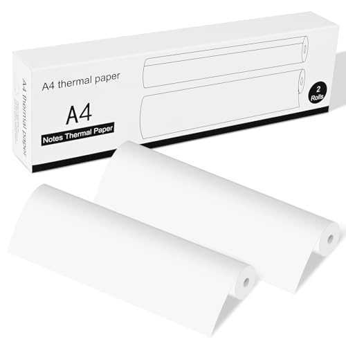 Papel Térmico A4 para Impresora Portátil A4, GuKKK 2 Rollos Papeles de Impresora 210 x 297 mm, Papel Térmico de Secado Rápido, A4 Recarga de Papel de Impresión, para el Hogar,la Oficina y la Escuela