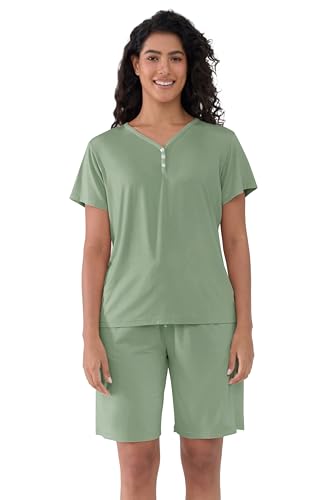 Image of Joyaria Cooling Pajamas Bamboo Viscose PJs Bermuda Shorts Set Women Henley Neck Summer Moisture Wicking Sleepwear