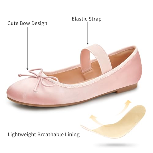 Image of Trary Flats for Women Closed Round Toe Ballet Flats Mary Jane Shoes Women with Elastic Strap Cute Bowknot Comfortable Dress Shoes for All-Year Daily Work Casual Wear