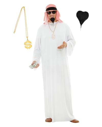 Funidelia Traje árabe para homem com acessórios, fato de xeque para adulto, disfarces de carnaval, Halloween e despedida - tamanho S