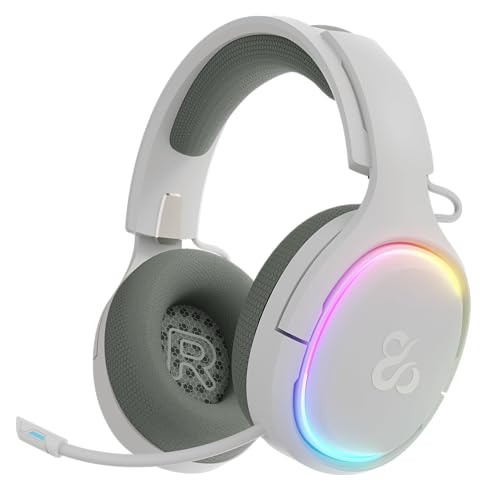 NEWSKILL Aton V2 Auriculares Gaming inalámbricos 2.4G, Bluetooth 5.0 y Cable Tipo C, micrófono retráctil, Sonido Envolvente, RGB, compatibles con PC, PS5, Switch y móvil (Blanco)
