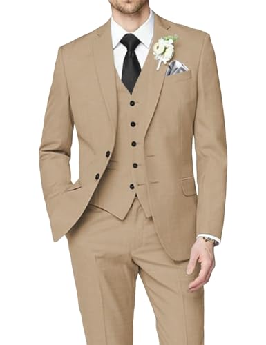 Man's 3 Piece Suit Linen Slim Fit Tuxedo Casual Wedding Beach Dinner Prom Blazer Jacket Vest Pants Suit Set