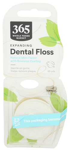 365 by Whole Foods Market Expanding Dental Floss Natural Mint Flavor with Beeswax Coating 55 Yds