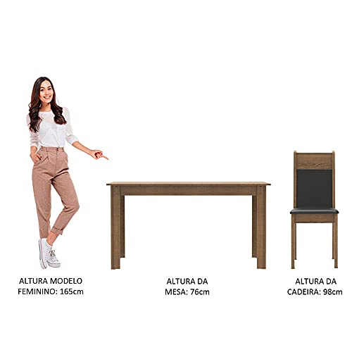 Conjunto Sala de Jantar Madesa Cali Mesa Tampo de Madeira com 4 Cadeiras - Rustic/preto/sint Preto