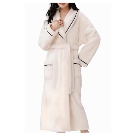 Roupão feminino de pelúcia, macio, fofo, unissex, roupão de banho longo e quente, Branco (off white), M