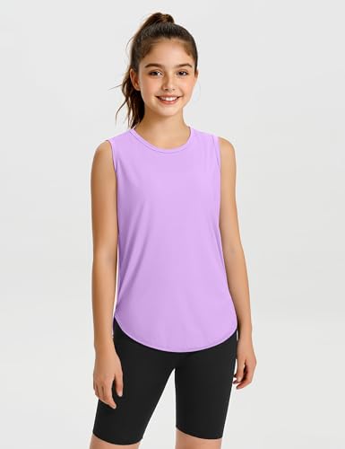JOCMIC Girls Tank Tops, Quick Dry Kids Athletic Shirts, UPF50+ Workout Tanks for Dance Running Gymnastics2