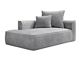 Méridienne gauche en velours côtelé gris clair. Revêtement chaleureux pour un design aux allures tendance et raffiné. Dimensions : L180 x P115 x H67 cm PINETA