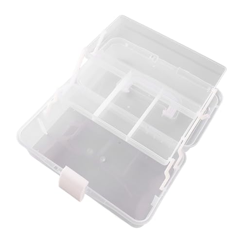 Image of Sunicon 3 Layer Folding Storage Box, Portable Multipurpose Handled Tool Box Sundries Organizer for Arts, Crafts,Cosmetic, Sewing, Toy (White)