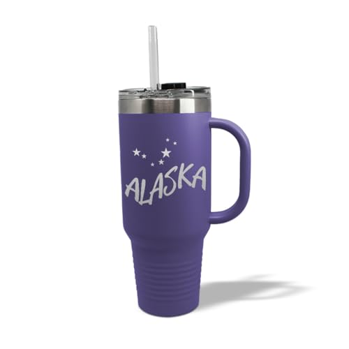 Speedy Pros Stainless-Steel Coffee Tumbler with Lid & Straw Alaska United States America Places & Travel United States Insulated Engraved Travel Mugs Purple 40 Oz