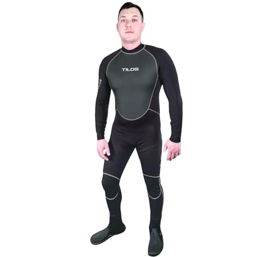 Tilos 3mm Wetsuit - Full Body Stretch Diving Suit for Men and Women, Back Zip Wetsuit Ideal for Free Diving, Snorkeling, Surfing, and Diving, Made in Thailand (Mens Standard, Small)