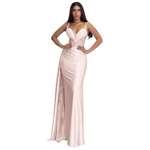 Lindo Noiva Mermaid Prom Dress with Slit 2025 Lace Applique Satin Long Sexy Evening Gowns for Women Blush Pink US 24Plus Cover