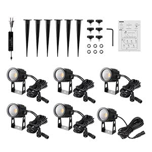 Greenclick Landscape Lighting, 3W 12V Extendable Low Voltage 6 In 1 Landscape Lights With Transformer Ip65 Waterproof 1800 Lumen Outdoor Spotlight For Garden Walls Trees Flag Pathway, Warm White #TOP6