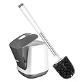 SetSail Toilet Brush and Holder, Self Closing Lid Toilet Bowl Brushes Holder and Extra Long Handle Ventilated Toilet Brush Set for Bathroom Cleaning, Nylon Bristles, White & Grey