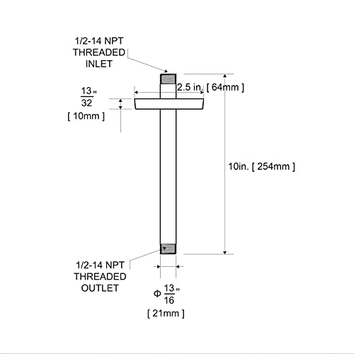 Offo Shower Arm With Flange 10 Inches Ceiling Mount Replacement Rain Shower Head Straight Arm Ceiling-Mounted For Fixed Shower Head & High Pressure Rain Matte Black #TOP6