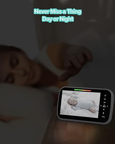 Baby Monitor with Camera and Audio, 5" Screen Video Baby Monitor with Temperature Sensor, Two Way Talk and Remote pan-tilt-Zoom Camera, Night Vision and 960ft Range.