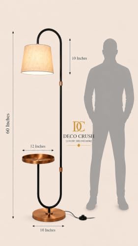 Image of Deco Crush Modern Floor Lamp Standing Antique Brass Finish Gold for Home Decoration, 5ft Height with Black Lampshade (Pack of 1) (Rose Gold White)