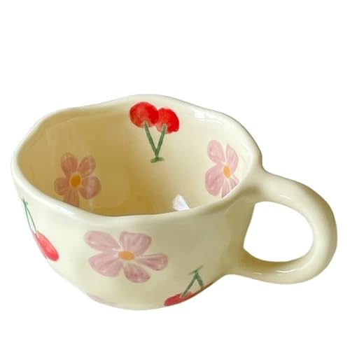 YUPLIODSX Taza Ceramica Tazas de café de cerámica, taza de té de la leche con flores irregulares pellizcadas a mano, vajilla for desayuno, cocina(Color 01)