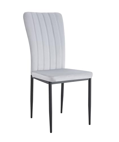 mcc direct Set of 2 Dining Chairs, Velvet High Back Kitchen Chairs with Upholstered Soft Seat and Metal Legs for Home, Office, Dining and Reception - Elle (Light Grey) - Image 3