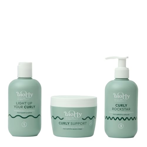 METODO CURLY BIO KIT NUTRIENTE ANTI CRESPO ; per capelli ricci e mossi, include shampoo Light up your curly, maschera Curly support, styling cream Curly Rockstart, CERTICATA BIO - 250 ml.