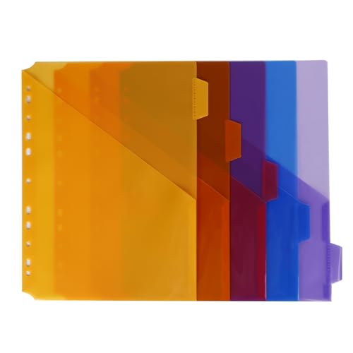 Intercalaire de poche en plastique au format lettre avec 5 onglets multicolores pour classeur