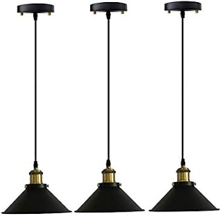 GLING 3 Vintage Black Pendant Light, Battery Operated Led Industrial Hanging Pendant Light with Remote Control for Restaurants Galleries Aisle Kitchen Room Doorway (Color : Black)