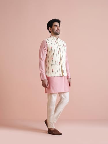 Image of Kisah Men's Cotton Blend Printed Nehru Jacket Regular Fit | Designer Ethnic Layering | Wedding & Occasion Wear