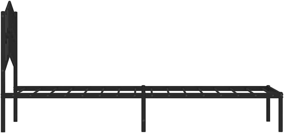 Twin Bed Frame Black Steel Modern Platform with Sturdy Slatted Foundation and Headboard, Durable Heavy-Duty Minimalist Furniture for Bedroom Mattress Support