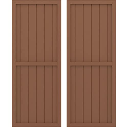 Ekena Millwork ARW101BF621X81BTH Americraft Six Exterior Real Wood Two Equal Panel Framed Board-n-Batten Shutters (Per Pair), 21"W x 81"H, Burnt Toffee