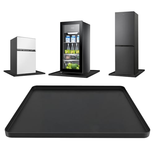 Mini Fridge Mat 19.7x19.7x0.6 Inch Non-Slip Thick Under Refrigerator Silicone Mat Leak-Proof Washer Drip Tray for Carpet Floor Protection Black