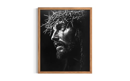 Jesus Suffering Wood Framed Wall Art Print Poster, Religious Christain God Painting Church Spiritual Christ Baptist Bible Home Decor 126 (Jesus Suffering, 11"W x 14"L, Wood Frame)